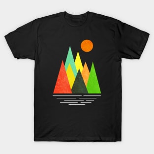 Minimalist Abstract Nature Art #9 Linear and Colorful Mountains T-Shirt